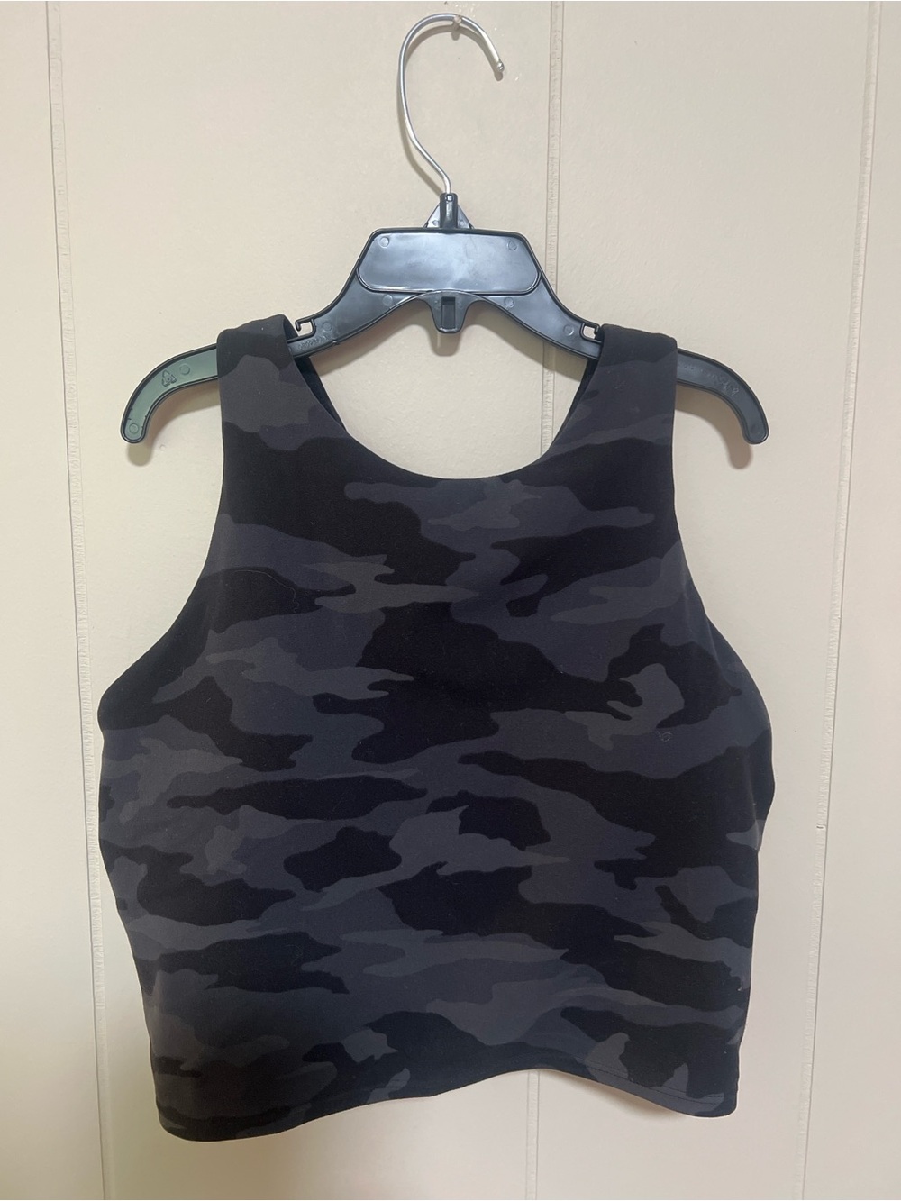 Athleta Black & Gray Camo High-Neck Crop Tank Top